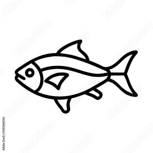ember tetra fish vector icon, simple black outline line icon of ember tetra fish, aquarium fish vector line art icon