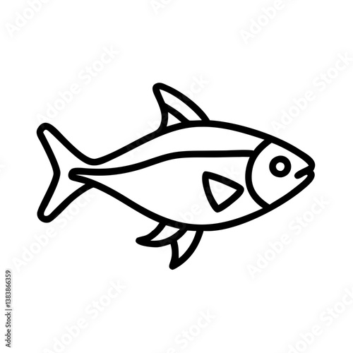 ember tetra fish vector icon, simple black outline line icon of ember tetra fish, aquarium fish vector line art icon