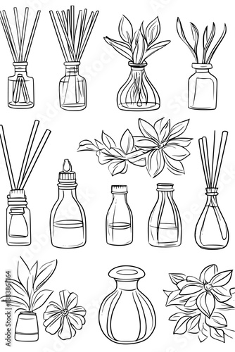 Collection of Essential oil diffusers coloring book vector designs, Essential oil diffusers vector image