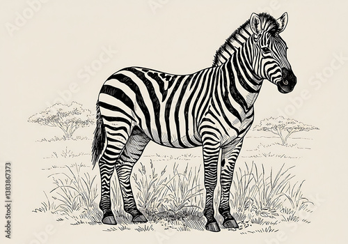 Zebra illustration drawing black and white african wildlife animal art