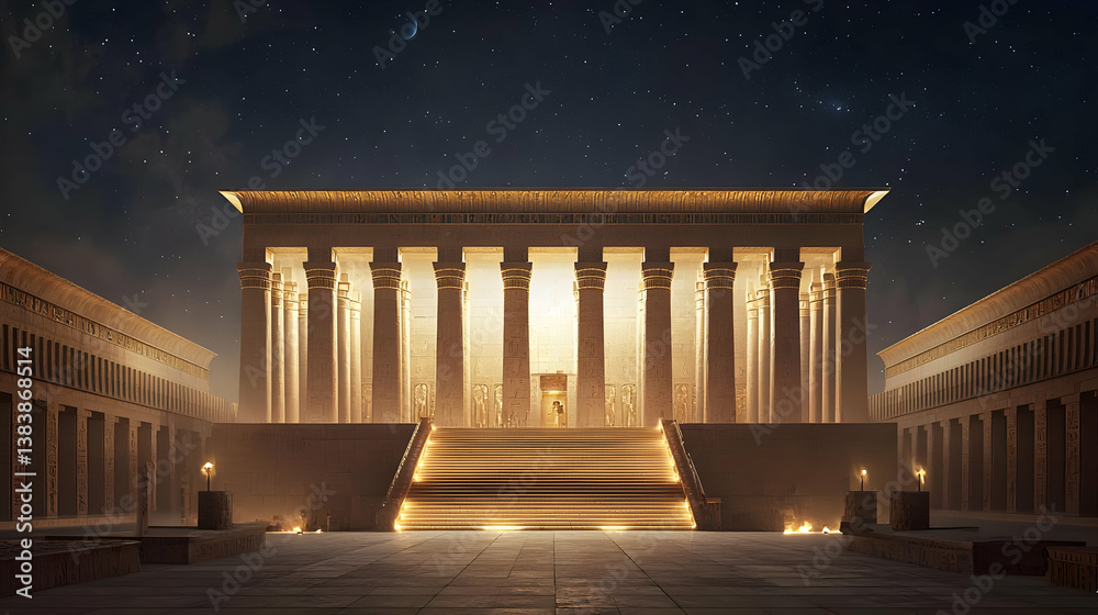 Obraz premium Ancient Temple At Night Under Starry Sky