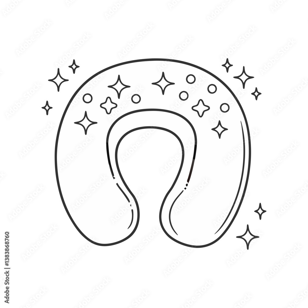 Travel neck pillow with sparkles and star accents, illustrated in a soft and cozy outlined vector style. Travel neck pillow with sparkles and star accents, illustrated in a soft and cozy outlined vector style.