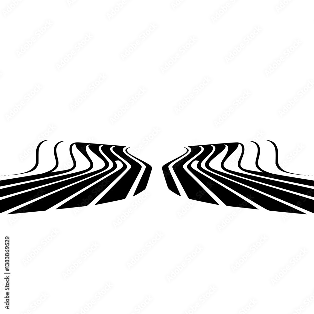 Obraz premium Abstract Black & White Wavy Lines, Perspective Illustration