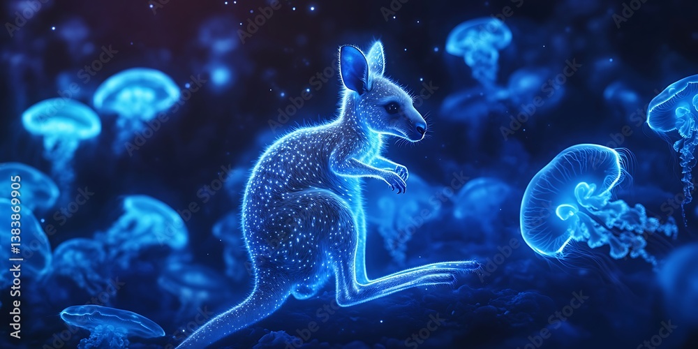 Obraz premium Tiny Glowing Kangaroo Exploring a World of Dreams and Fantasy Wallpaper Background for Imaginative, Magical, and Playful Design Projects
