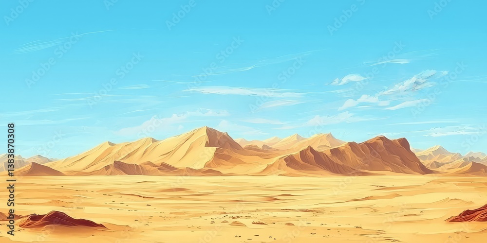 Naklejka premium Expansive Desert Landscape with Mountains and Clear Blue Sky
