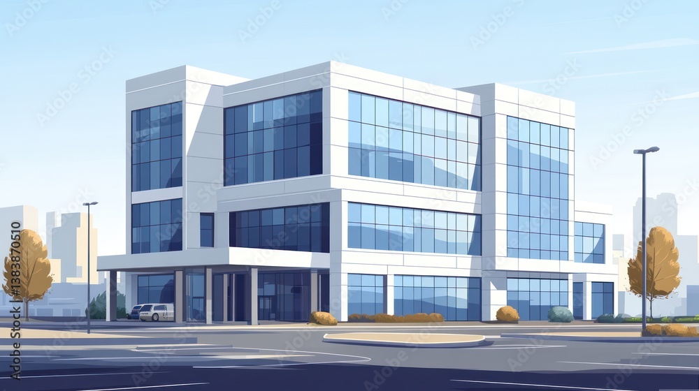 Obraz premium Modern office building city skyline parking lot