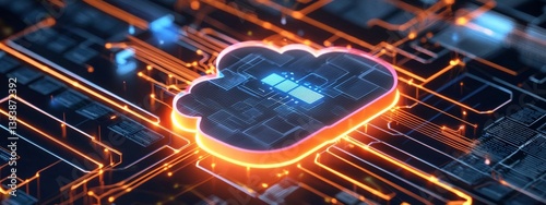 Digital Cloud Technology with Circuit Board and Neon Effects