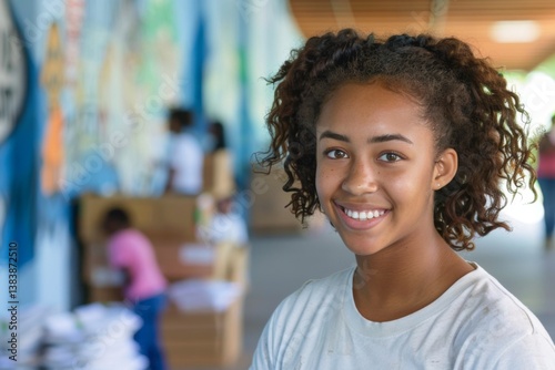 Young african american female volunteer at community center
