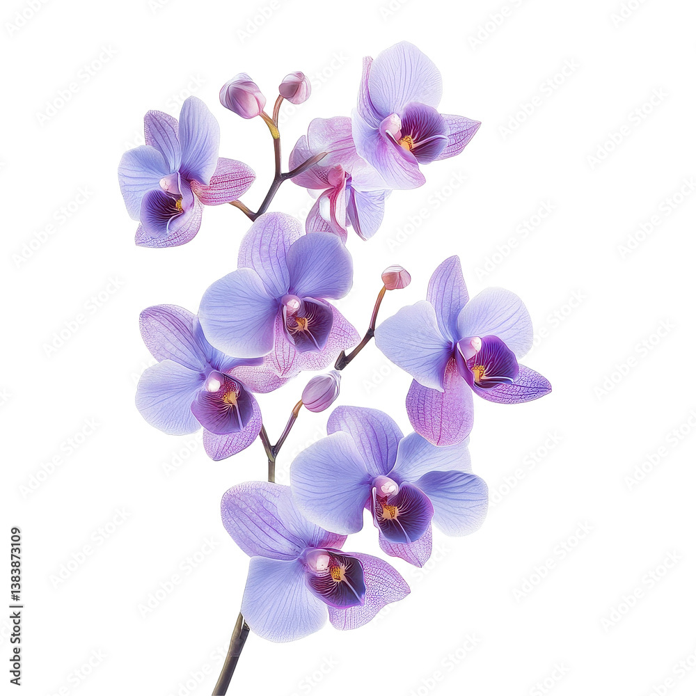 Obraz premium Beautiful purple orchid bouquet isolated on bright Transparent background showcasing delicate floral details, Isolated image purple orchid bouquet on PNG background