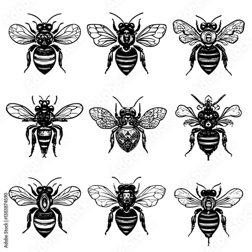 Collection of Bees mandala vector design, Bees vector illustration
