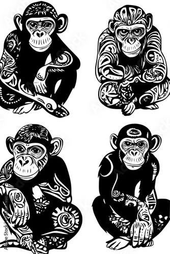 Collection of Chimpanzees coloring book vectors, Chimpanzees vector illustration