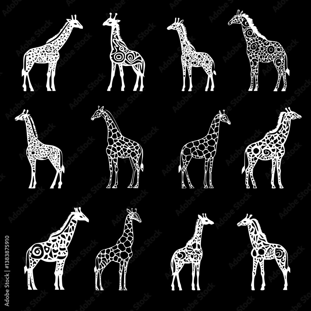 Obraz premium Collection of Giraffes mandala vector design, Giraffes vector illustration