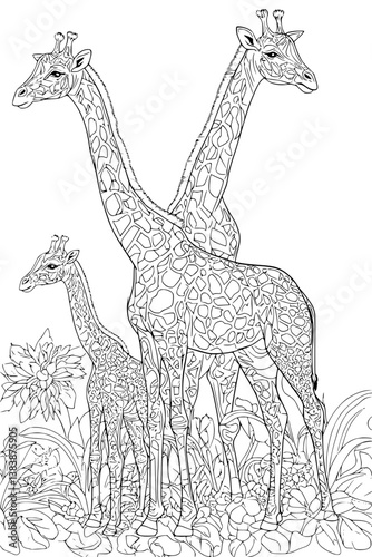 Collection of Giraffes coloring book vectors, Giraffes vector illustration
