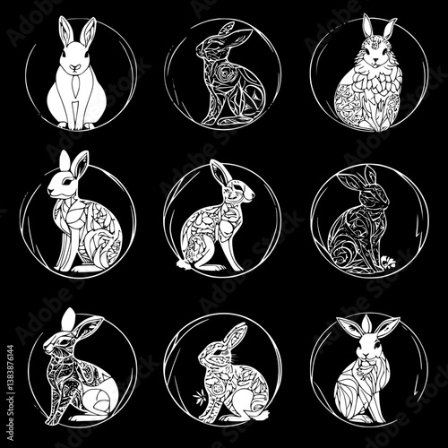 Collection of Hares mandala vector design, Hares vector illustration