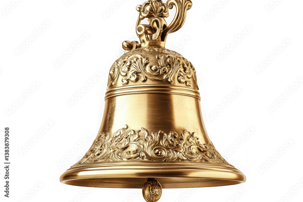 An ornate golden bell, a symbol of celebration and tradition, gleaming against on Transparent Background, showcasing intricate details and a polished, rich finish.