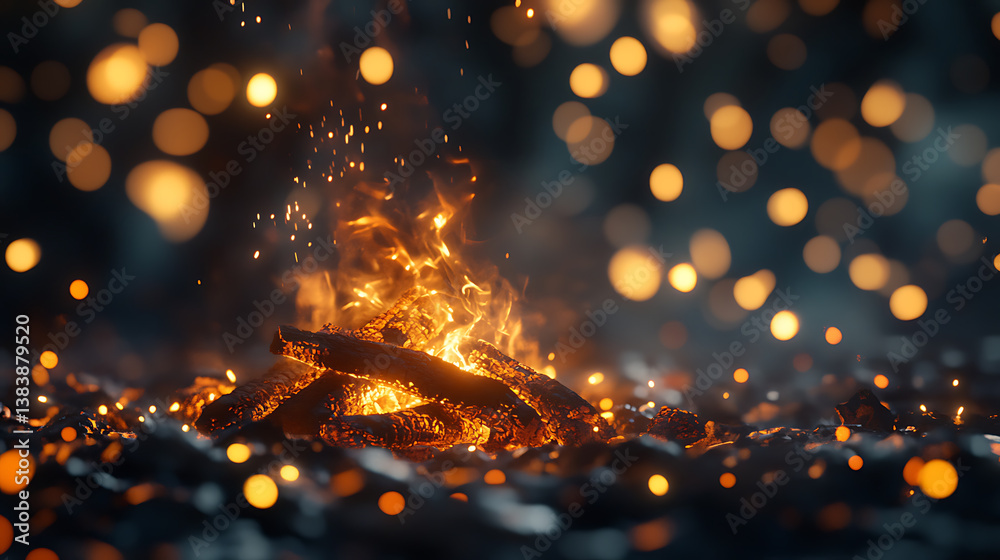 Bonfire at night with bokeh lights for lohri festival Bonfire at night with bokeh lights for lohri festival