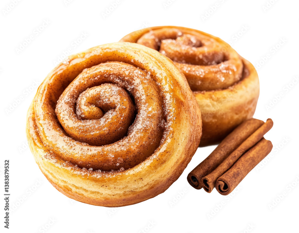 Fototapeta premium Delicious cinnamon rolls bakery food cozy isolated on transparent background, png