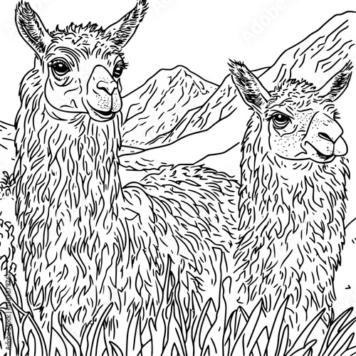 Collection of Llamas coloring book vector designs, Llamas illustration art