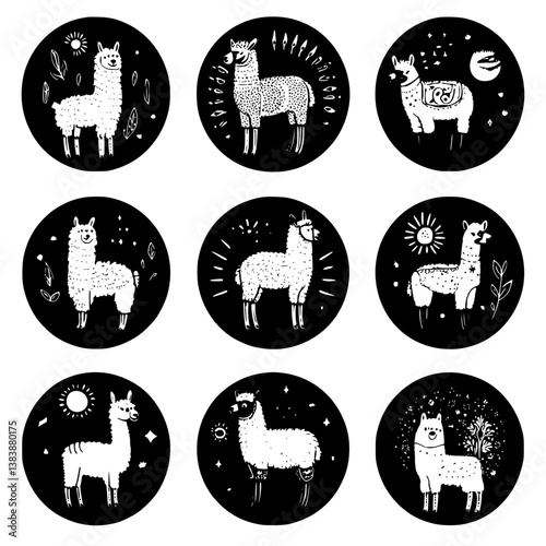 Collection of Alpacas mandala vector design, Alpacas illustration art
