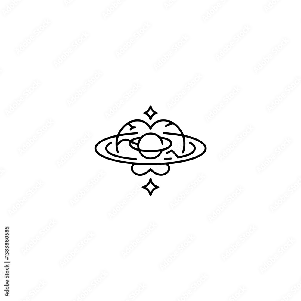 Minimalist Planet Logo: Black Line Art on White, Geometric Space Illustration Minimalist Planet Logo: Black Line Art on White, Geometric Space Illustration