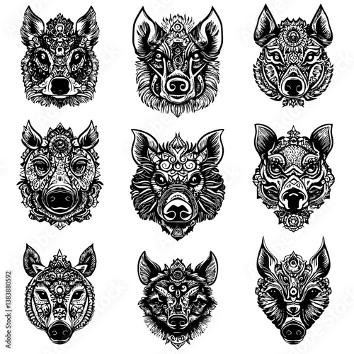 Collection of Boars mandala vector design, Boars illustration art