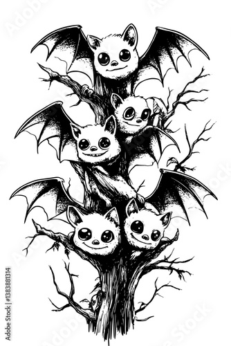 Collection of Cute bats coloring book vector designs, Cute bats illustration art