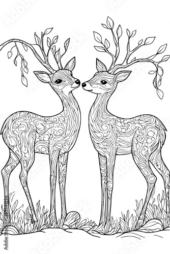 Collection of Deer coloring book vectors, Deer illustration art