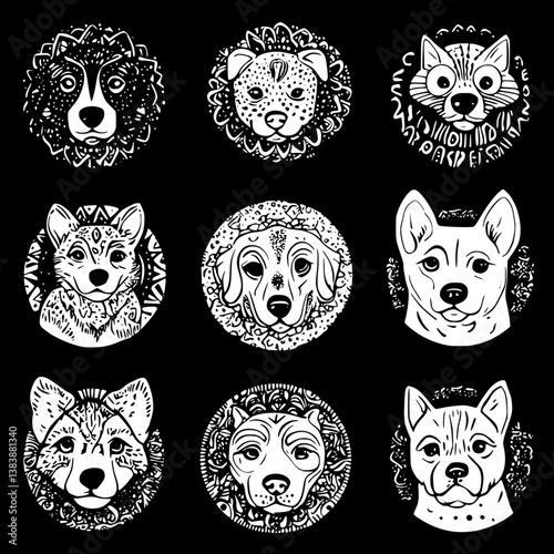 Collection of Dogs mandala vector design, Dogs illustration art
