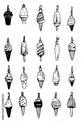 Collection of Ice cream charm bracelets coloring book vector designs, Ice cream charm bracelets illustration art