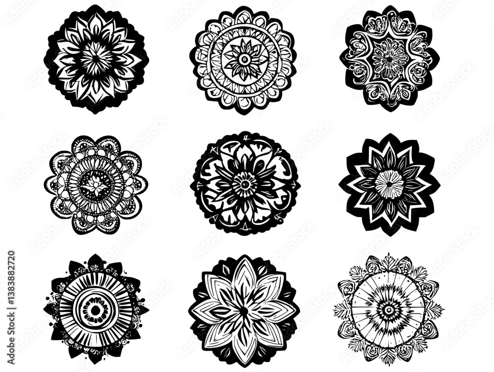 Collection of Jasmines mandala vector design, Jasmines illustration art Collection of Jasmines mandala vector design, Jasmines illustration art