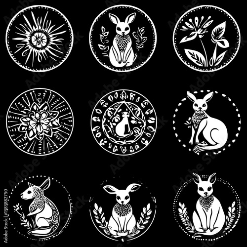 Collection of Kangaroos mandala vector design, Kangaroos illustration art