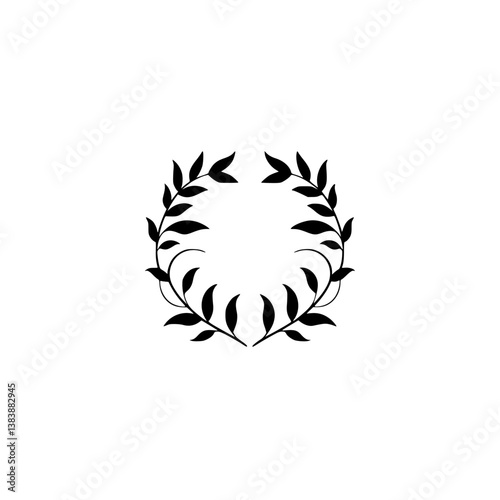 Minimalist Black Leaf Wreath on White Background