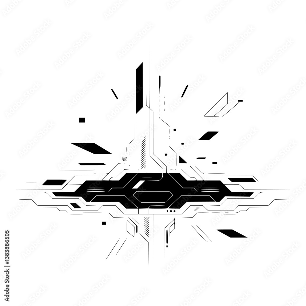 Futuristic Tech Interface Design - Geometric Circuitry on White Futuristic Tech Interface Design - Geometric Circuitry on White