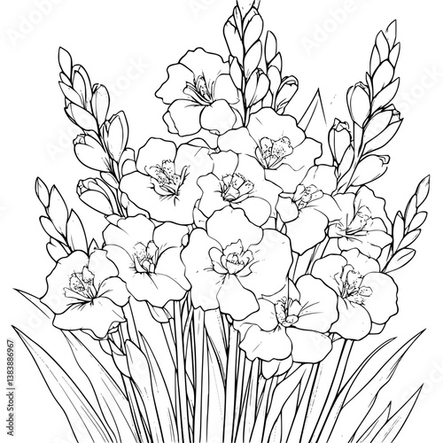 Collection of Gladioli coloring book vector designs, Gladioli vector graphic