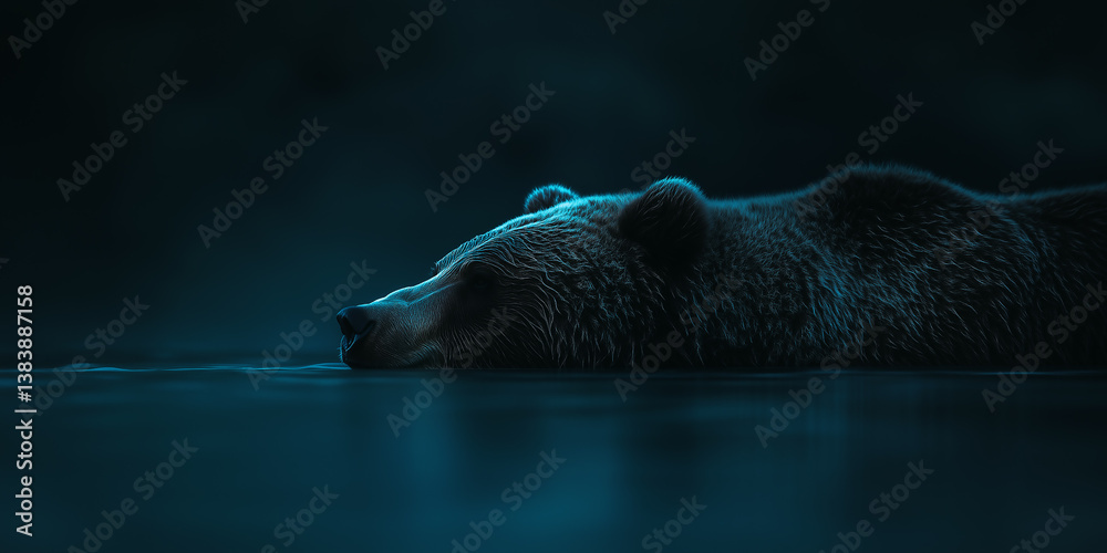 Grizzly bear relaxing in river. Shallow depth of field.