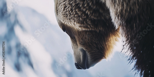 Obraz na płótnie Close-up of head of a grizzly bear in soft light during winter. w salonie