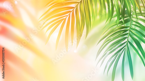 Colorful palm leaves on pastel background with gradient effect bright summer concept