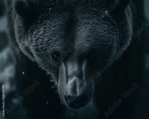 Obraz na płótnie Close-up of head of a grizzly bear in soft light during winter. w salonie