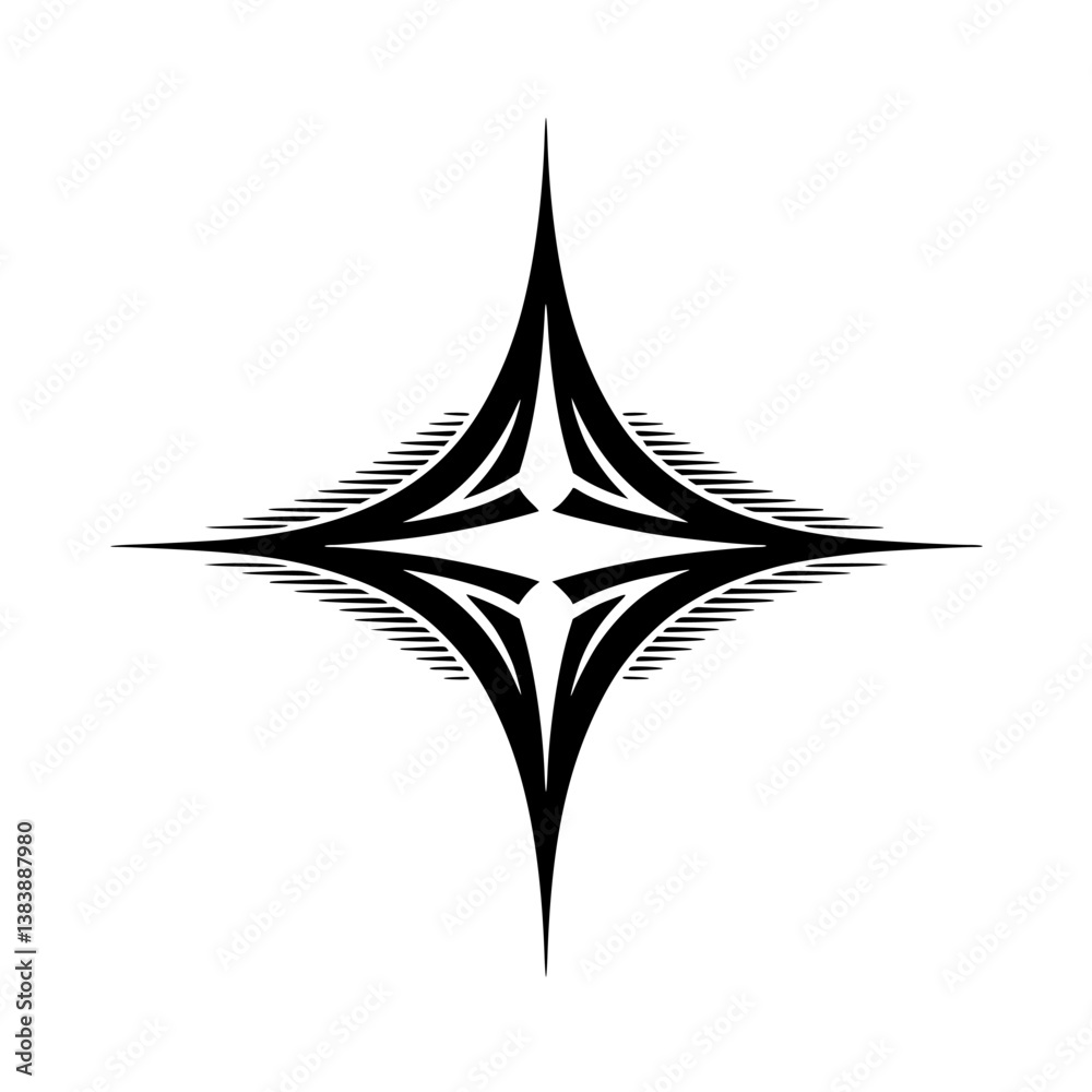 Fototapeta premium Geometric Starburst Design with Shadow, Black & White Minimalist Vector