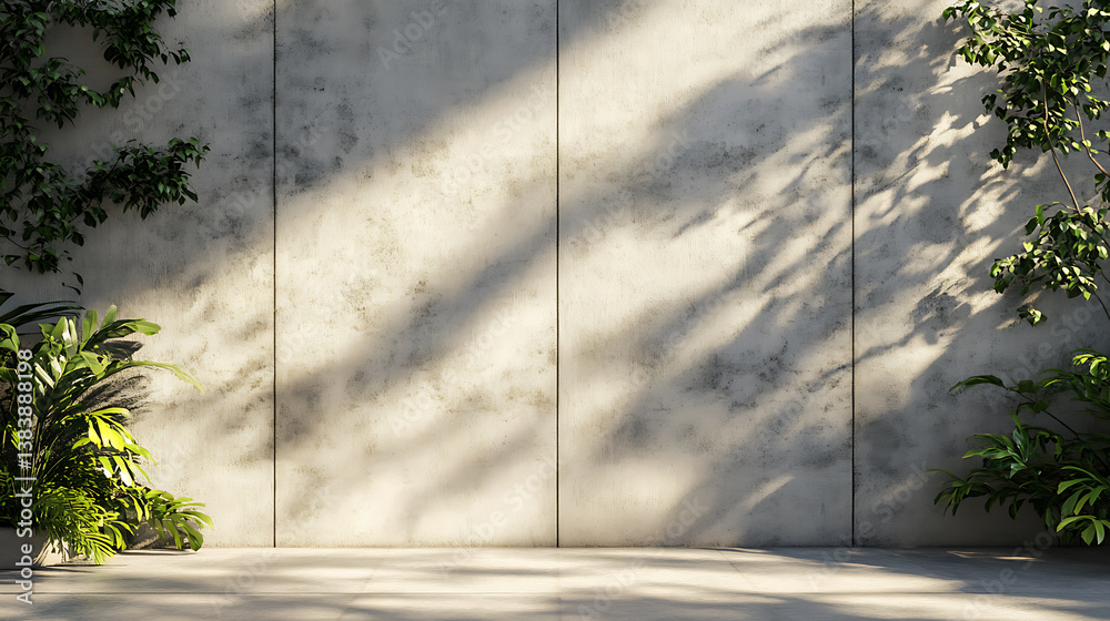 Fototapeta premium Concrete wall with sunlight and shadow, mock up