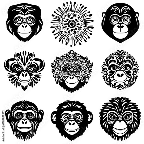 Collection of Chimpanzees mandala vector design, Chimpanzees vector graphic