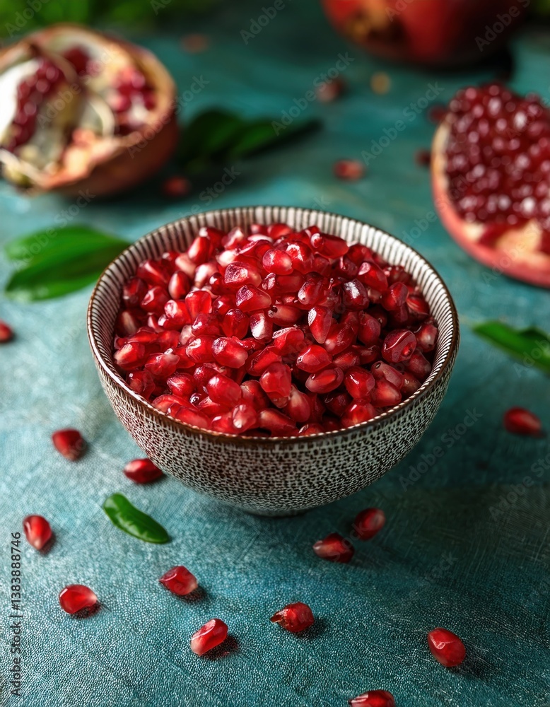 A bowl brims with fresh pomegranate seeds, showcasing summers colorful bounty. A bowl brims with fresh pomegranate seeds, showcasing summers colorful bounty.