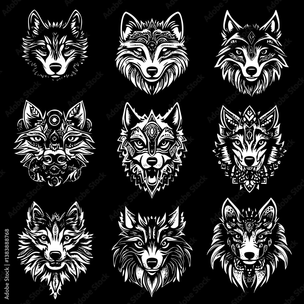 Collection of Coyotes mandala vector design, Coyotes vector graphic Collection of Coyotes mandala vector design, Coyotes vector graphic