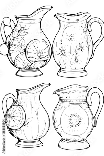 Collection of Cream pitchers coloring book vector designs, Cream pitchers vector graphic