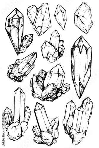 Collection of Crystals coloring book vector designs, Crystals vector graphic