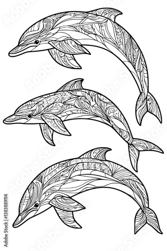 Collection of Dolphins coloring book vectors, Dolphins vector graphic