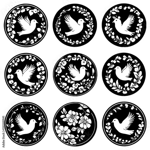 Collection of Doves mandala vector design, Doves vector graphic