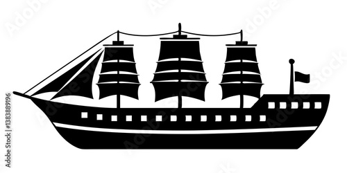 Sailing ship silhouette illustration isolated on white background