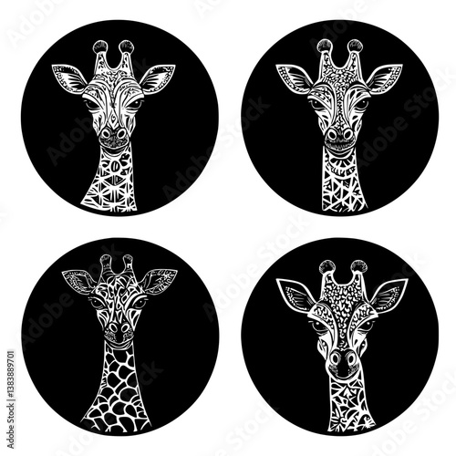 Collection of Giraffes mandala vector design, Giraffes vector graphic