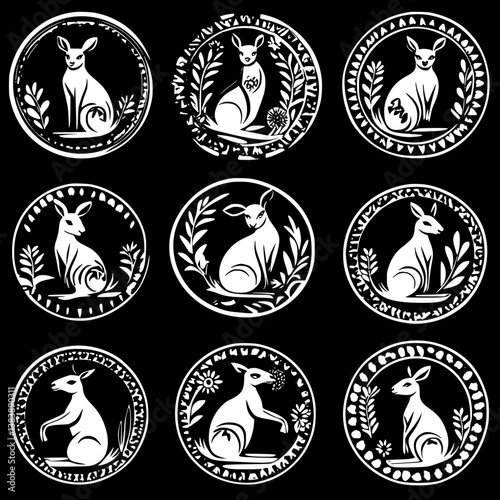 Collection of Kangaroos mandala vector design, Kangaroos vector graphic